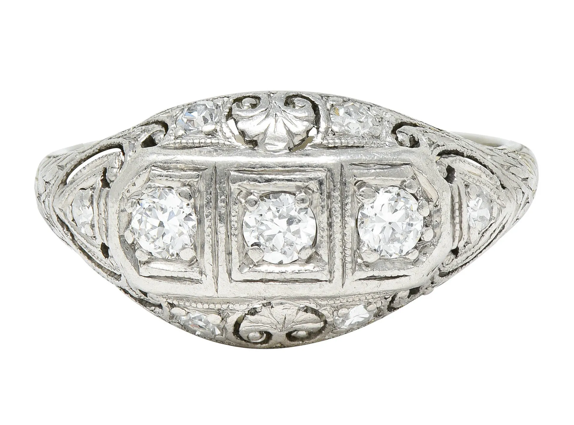 Palm Leaf Bombe Band Ring by Fulmer & Co. with 0.50 CTW Diamond in 19 Karat White Gold