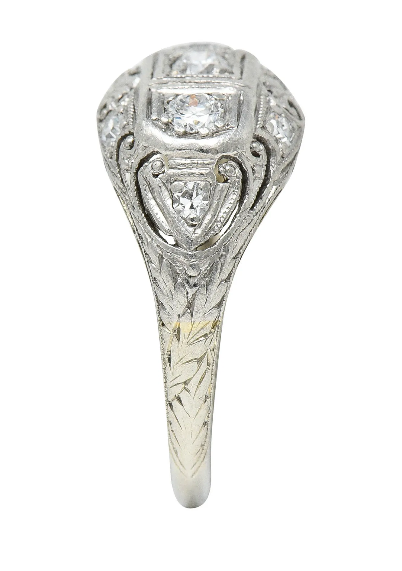 Palm Leaf Bombe Band Ring by Fulmer & Co. with 0.50 CTW Diamond in 19 Karat White Gold