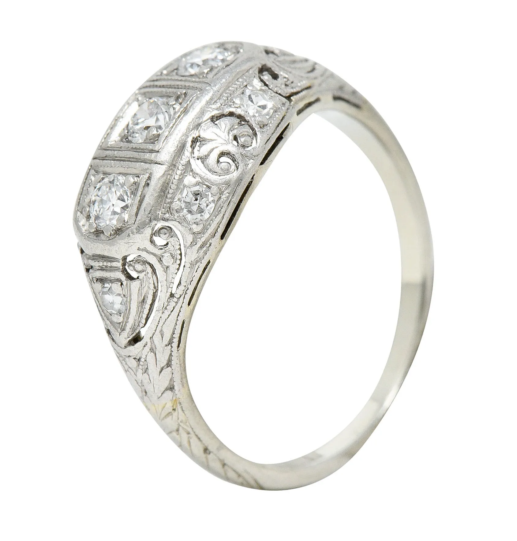 Palm Leaf Bombe Band Ring by Fulmer & Co. with 0.50 CTW Diamond in 19 Karat White Gold