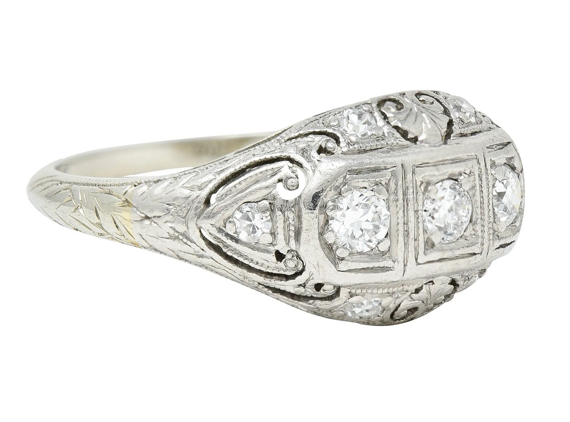 Palm Leaf Bombe Band Ring by Fulmer & Co. with 0.50 CTW Diamond in 19 Karat White Gold