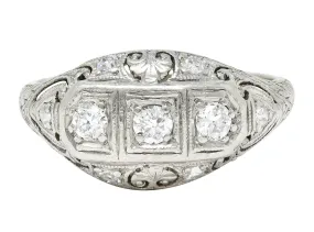 Palm Leaf Bombe Band Ring by Fulmer & Co. with 0.50 CTW Diamond in 19 Karat White Gold