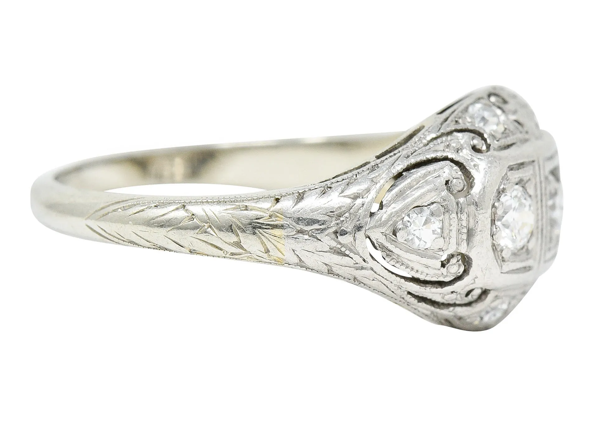 Palm Leaf Bombe Band Ring by Fulmer & Co. with 0.50 CTW Diamond in 19 Karat White Gold