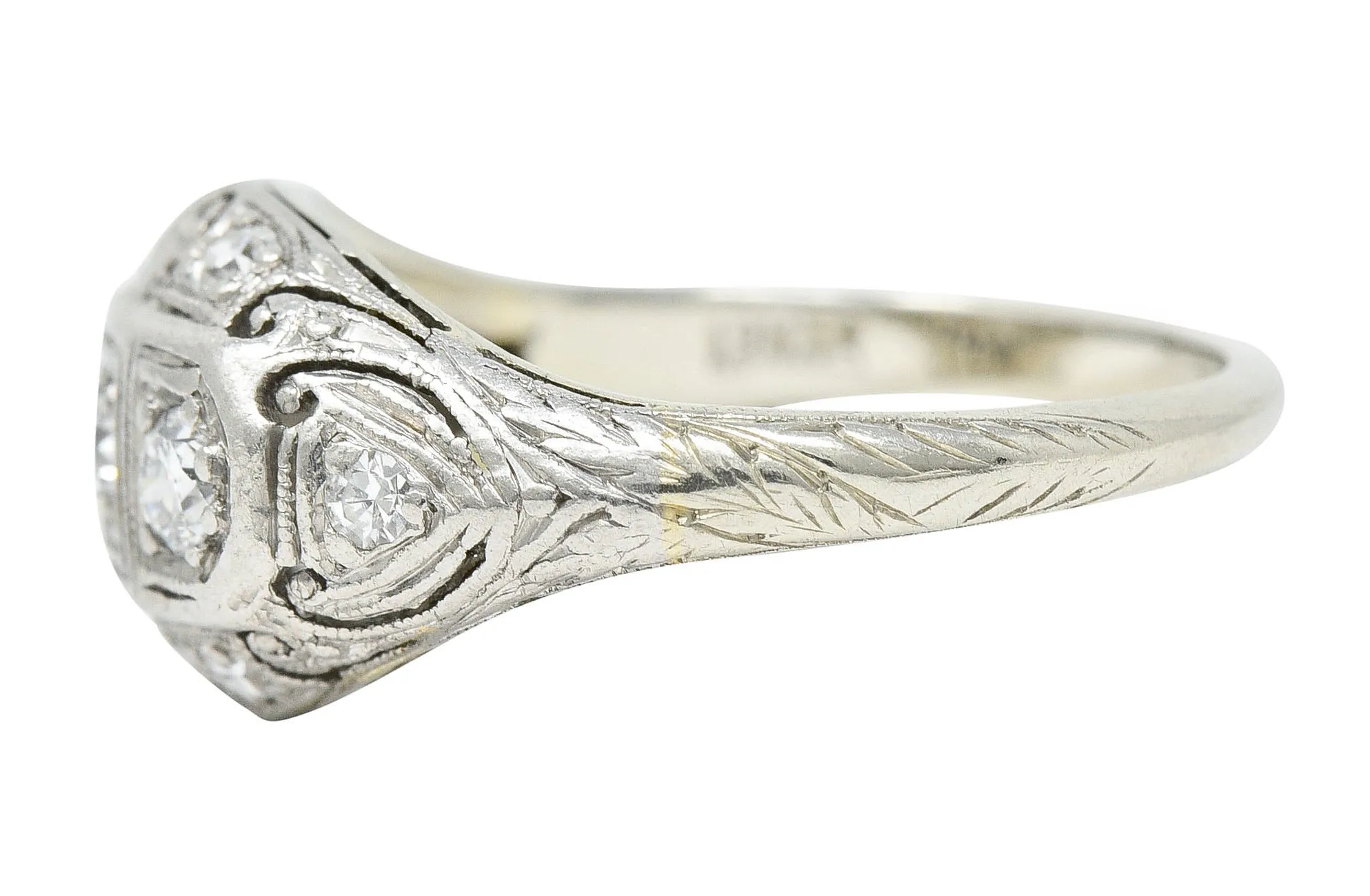 Palm Leaf Bombe Band Ring by Fulmer & Co. with 0.50 CTW Diamond in 19 Karat White Gold