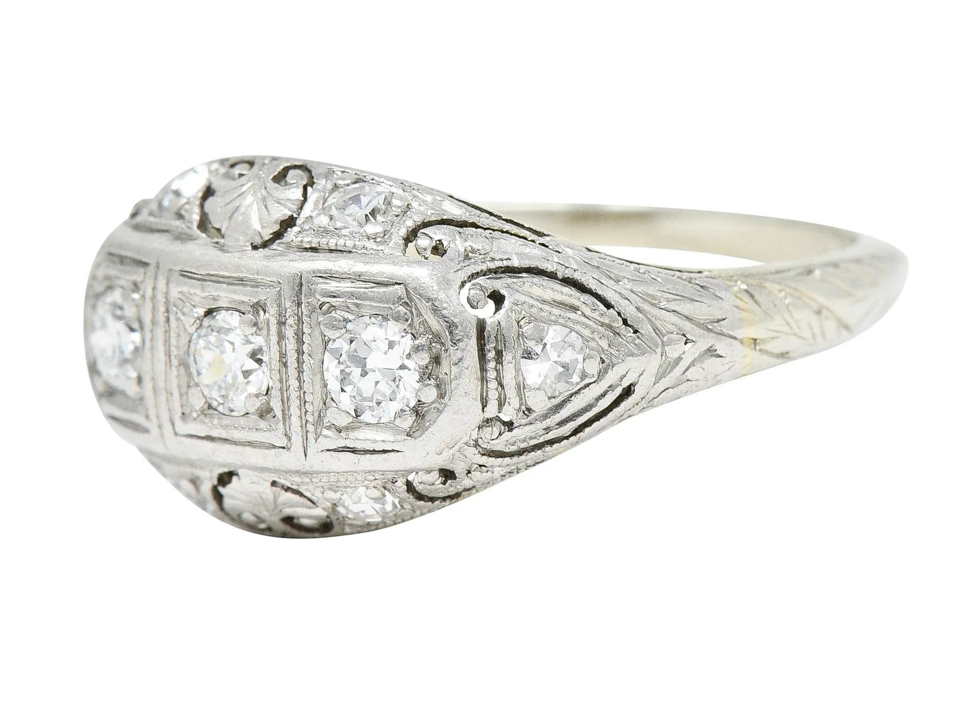 Palm Leaf Bombe Band Ring by Fulmer & Co. with 0.50 CTW Diamond in 19 Karat White Gold