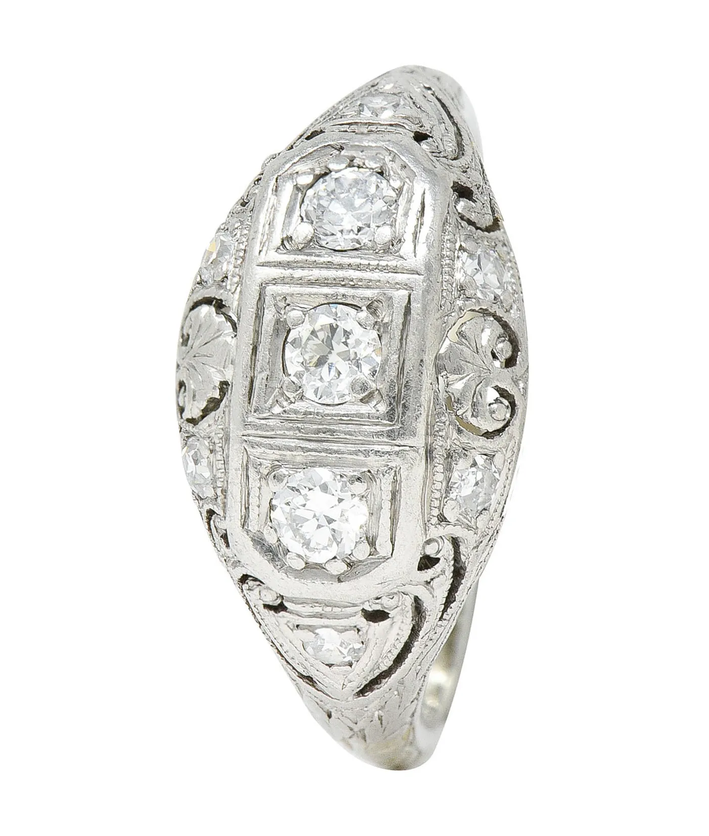 Palm Leaf Bombe Band Ring by Fulmer & Co. with 0.50 CTW Diamond in 19 Karat White Gold