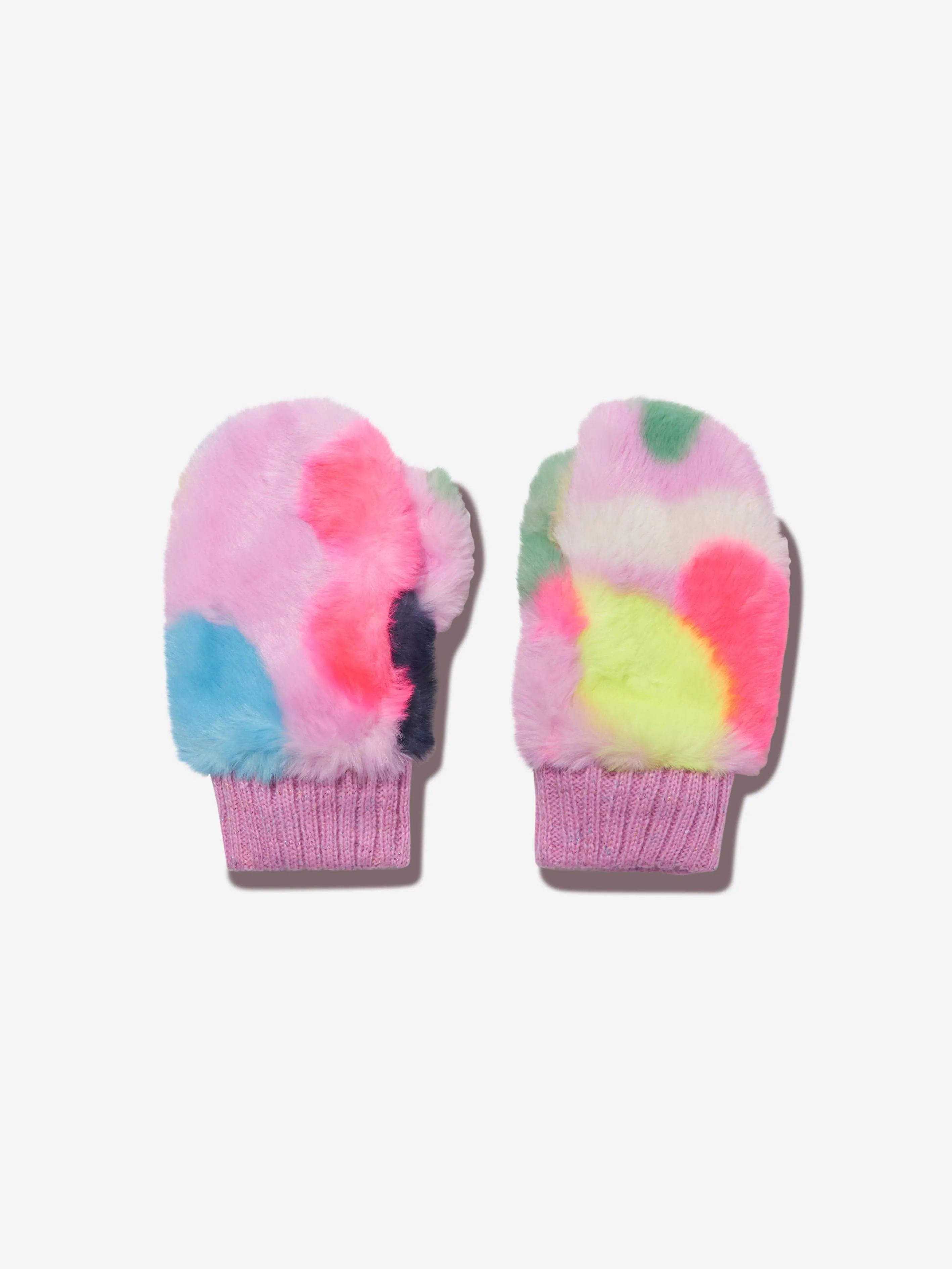 Girls Pink Faux Fur Mittens