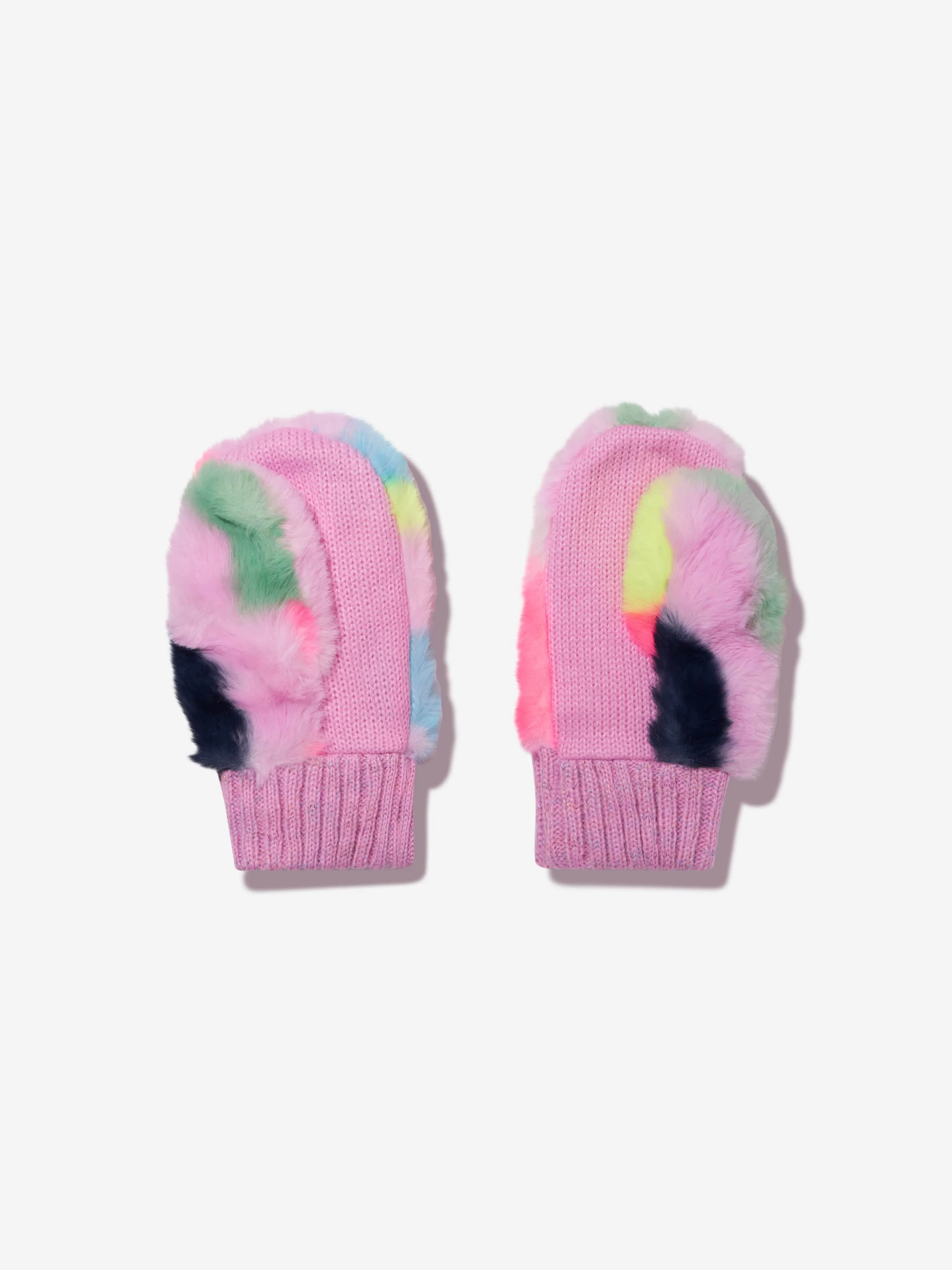 Girls Pink Faux Fur Mittens