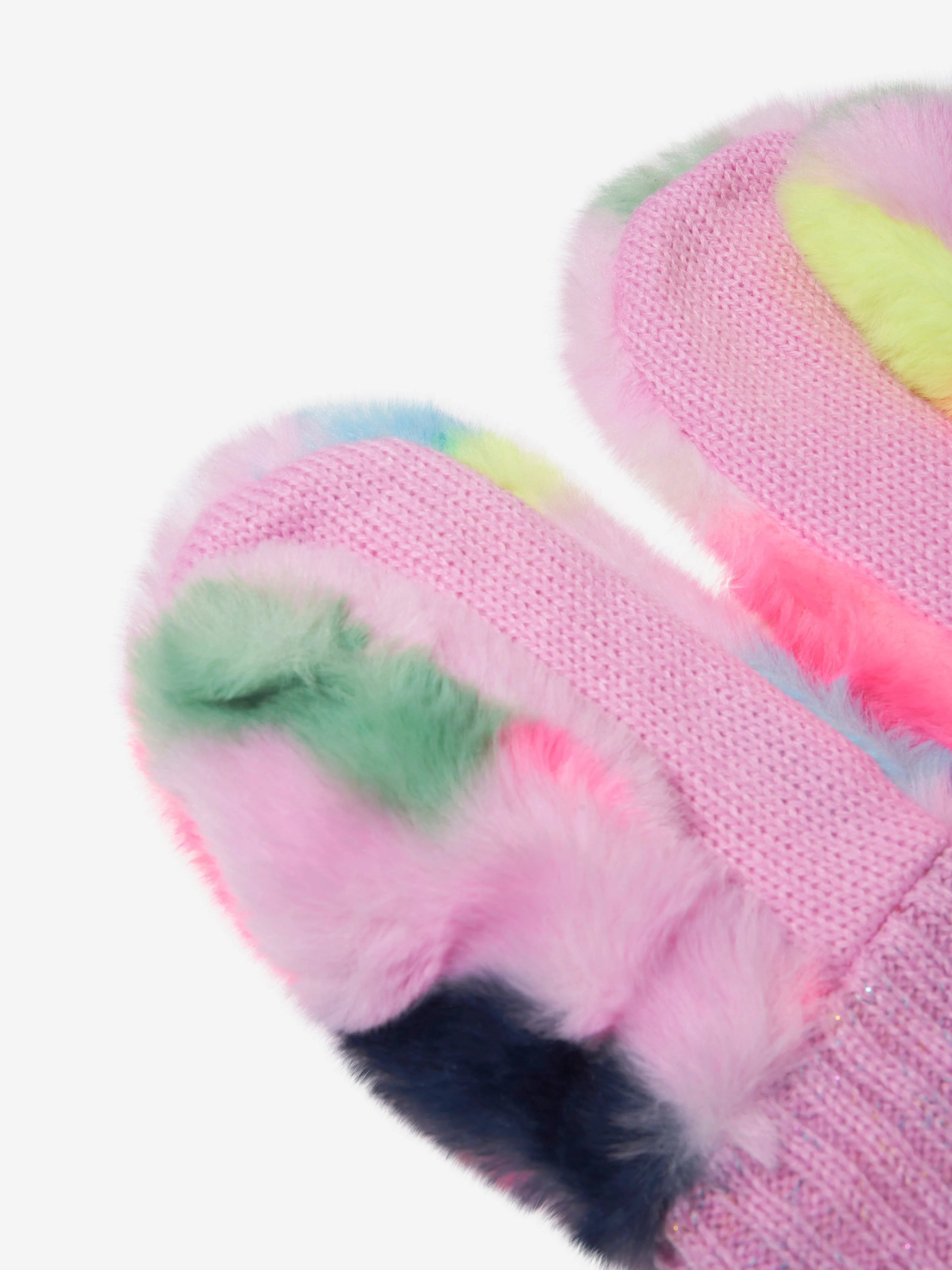 Girls Pink Faux Fur Mittens