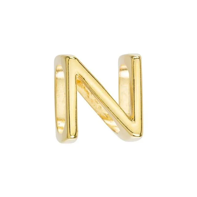 Gold Plated Alphabet Slider Bead for Oval Leather Cord 'N' by Regaliz;