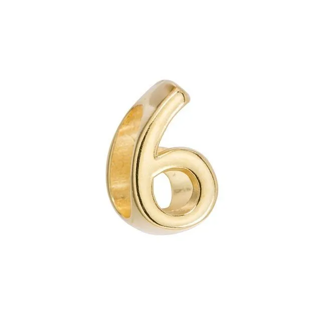 Gold Plated Number Slider Bead for Oval Leather Cord '6 or 9' by Regaliz;