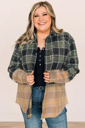 Green & Navy Bleached Plaid Top