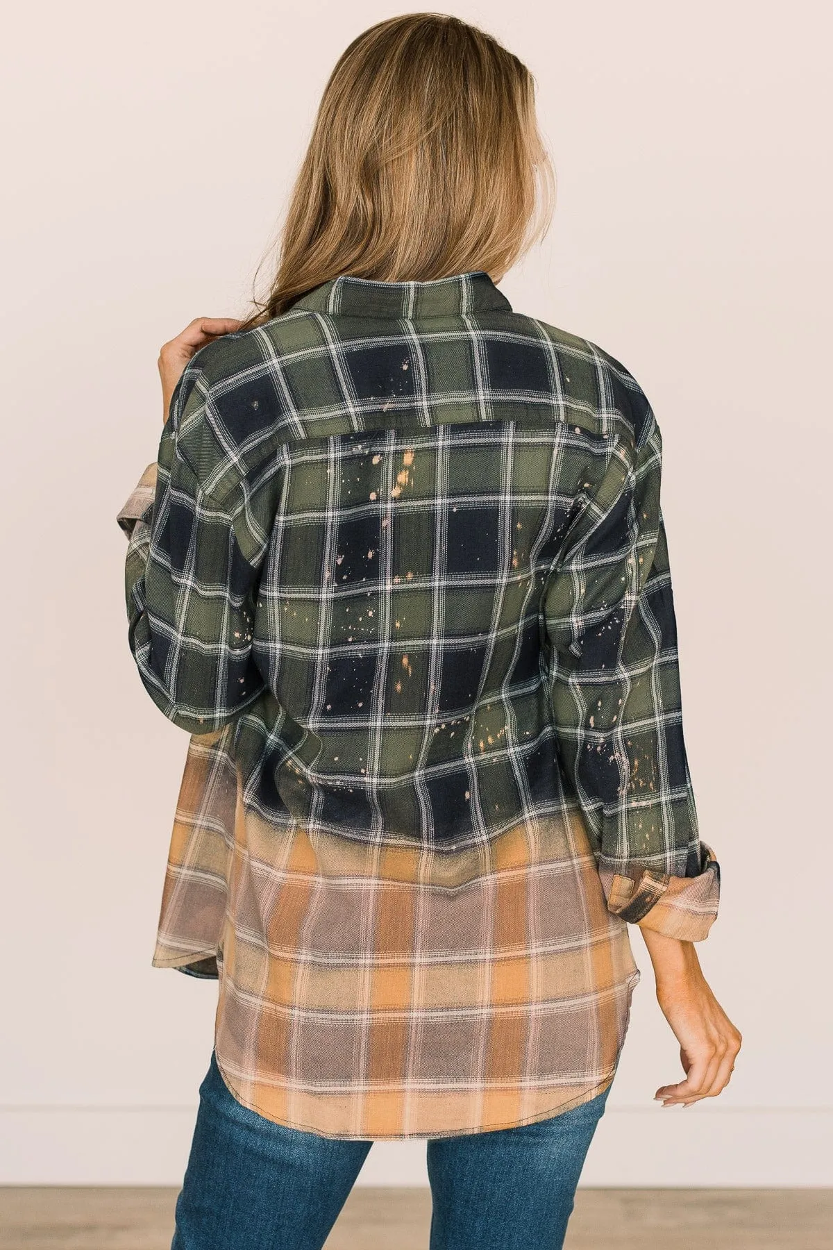 Green & Navy Bleached Plaid Top