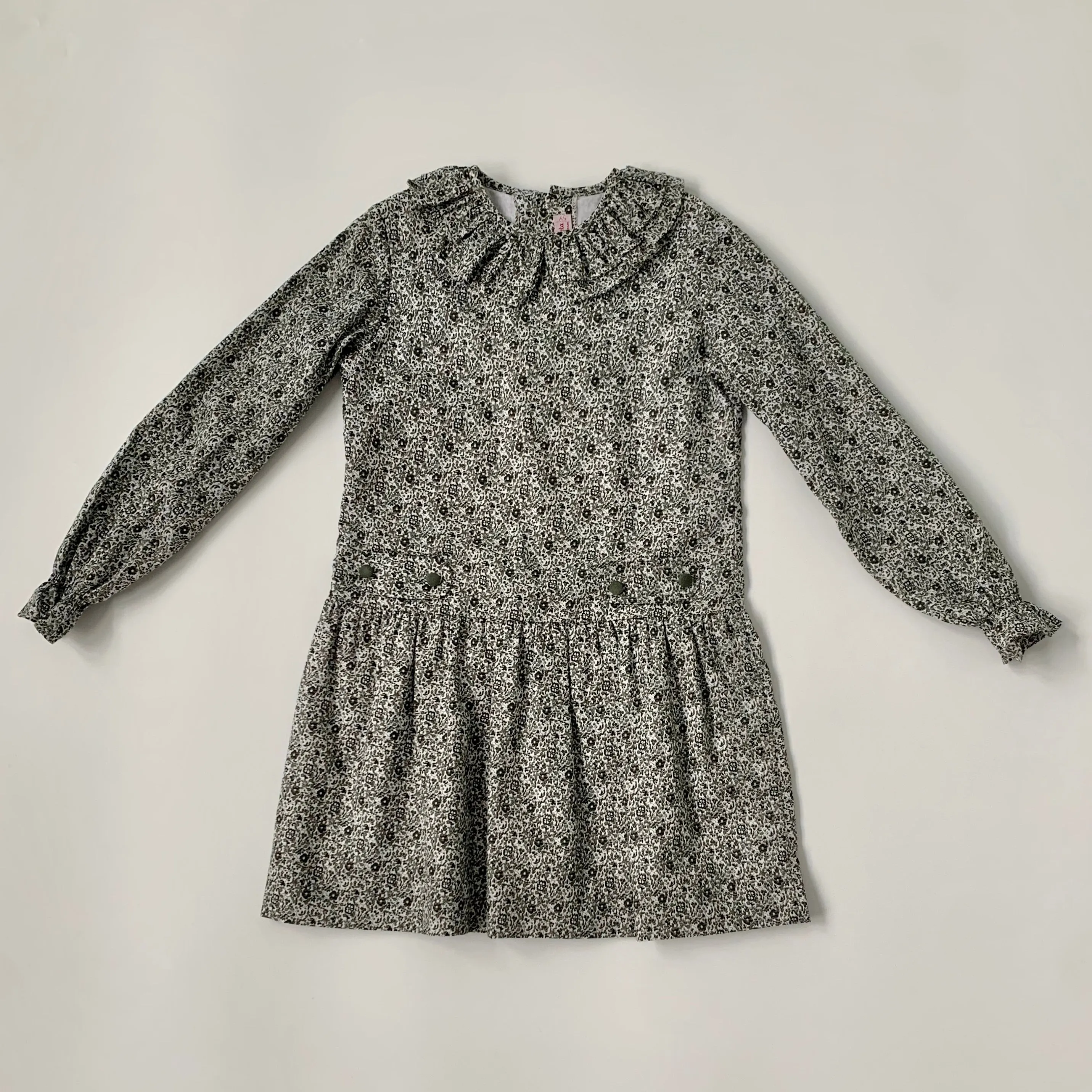 Grey Floral Dress With Frill Collar: La Coqueta 5 Years