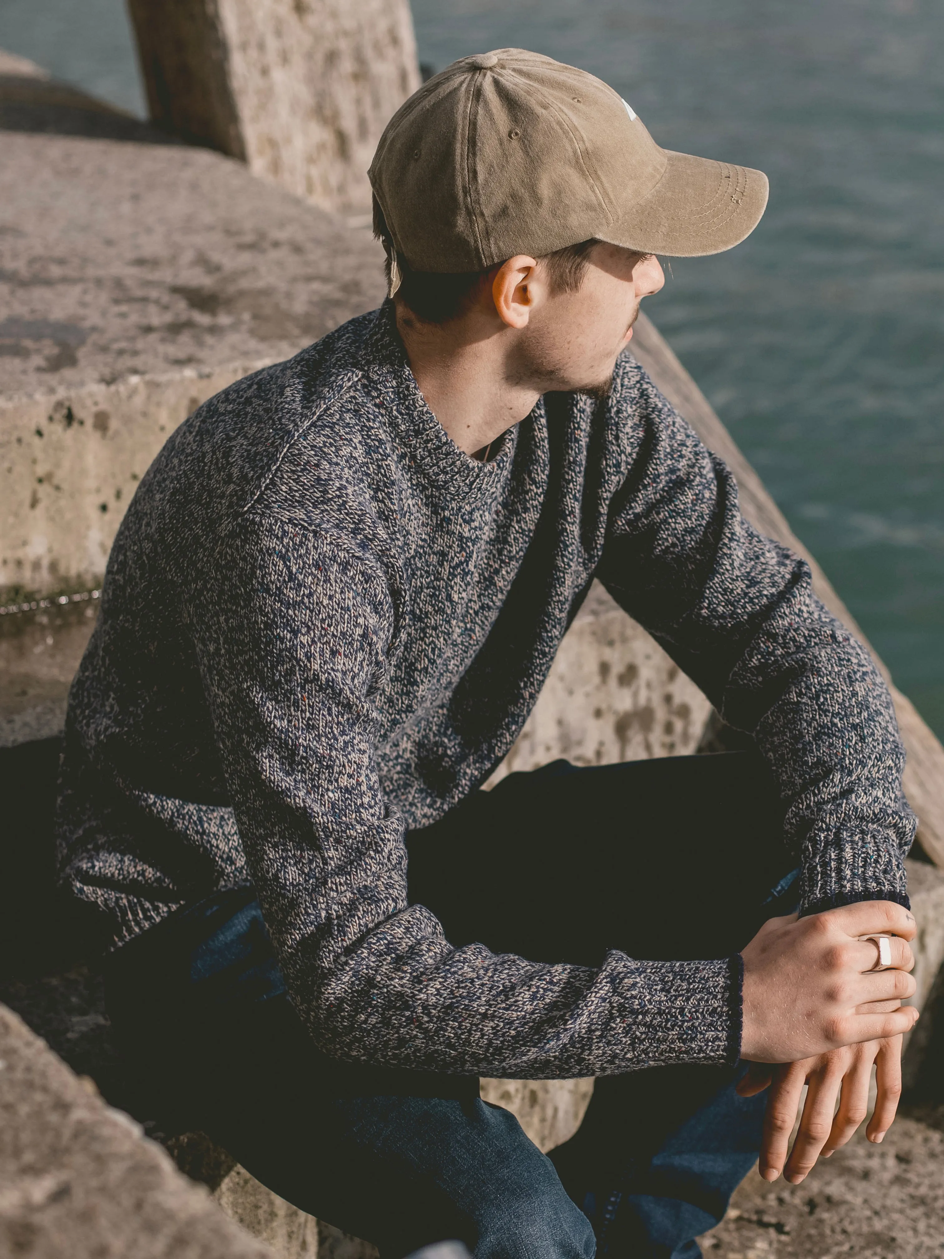 Hartford Indigo Marl Crew Knit Neck