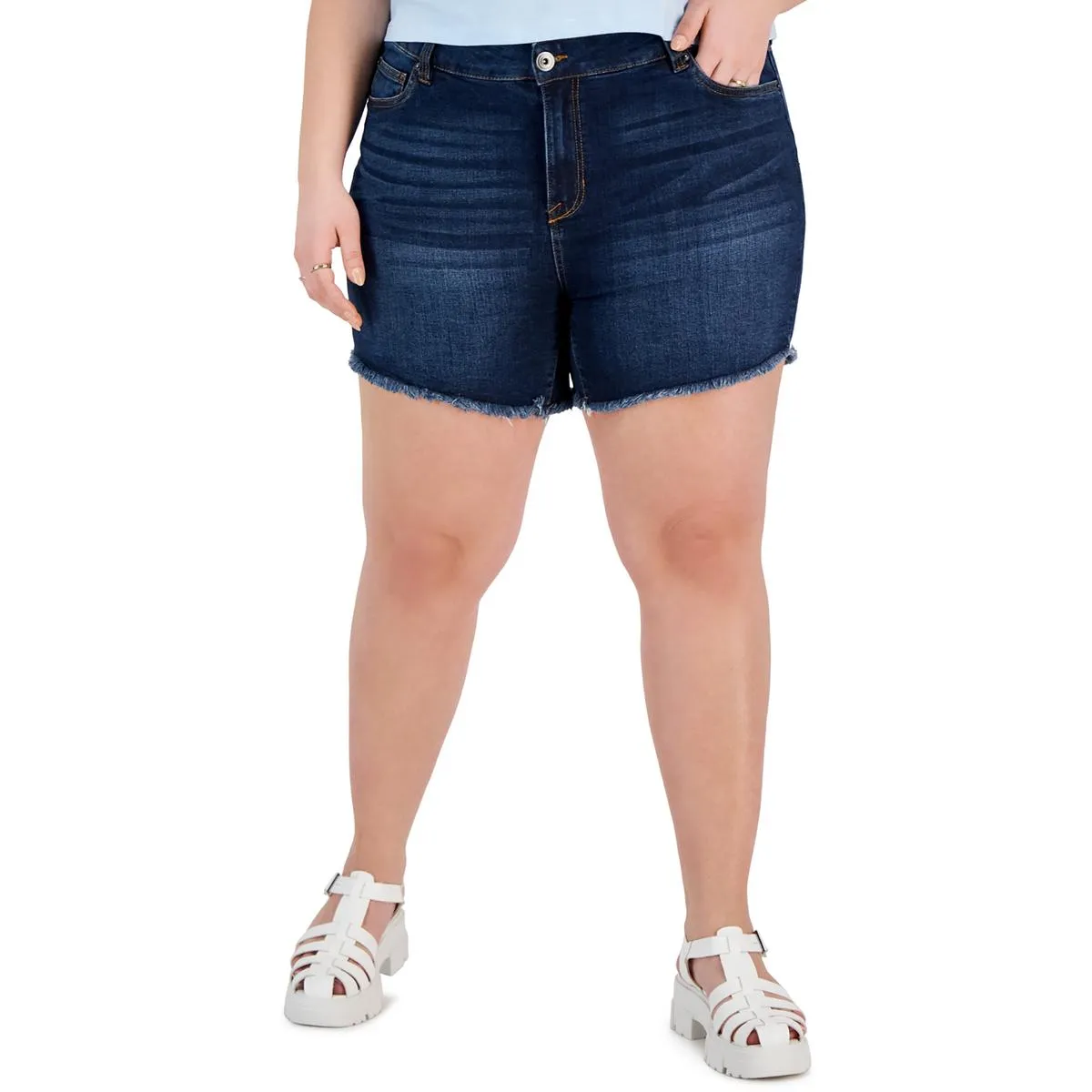 Plus Size High Waist Mini Denim Shorts in Sugar Wash