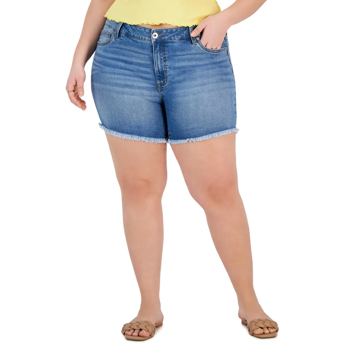 Plus Size High Waist Mini Denim Shorts in Sugar Wash