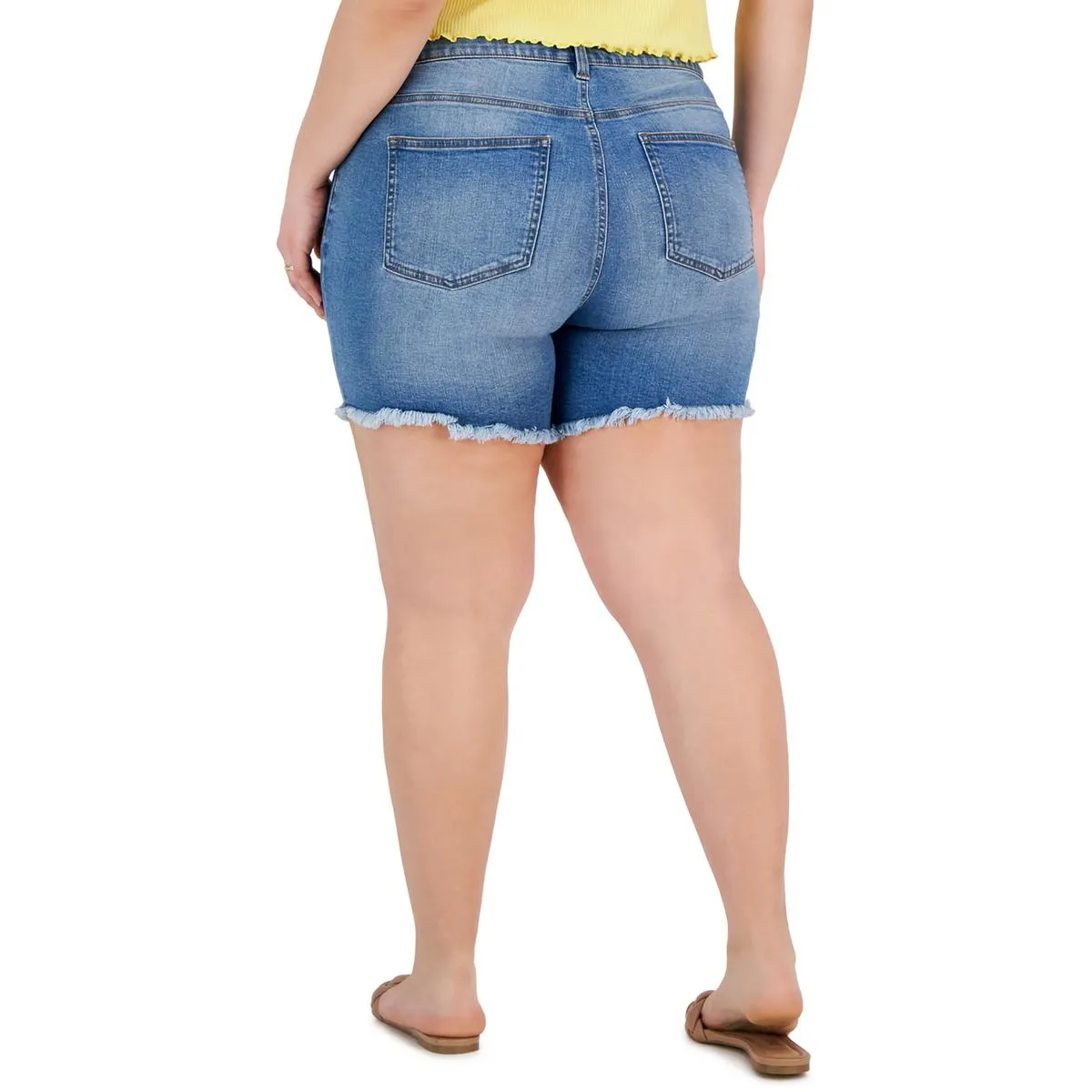 Plus Size High Waist Mini Denim Shorts in Sugar Wash