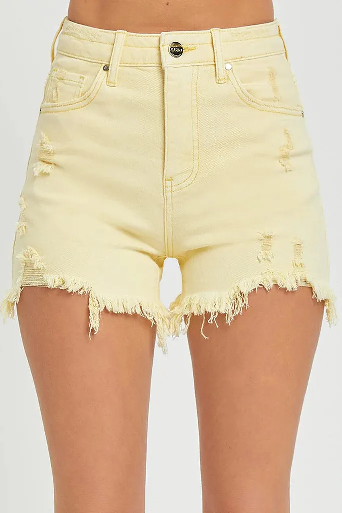 High Rise Pale Yellow Shorts