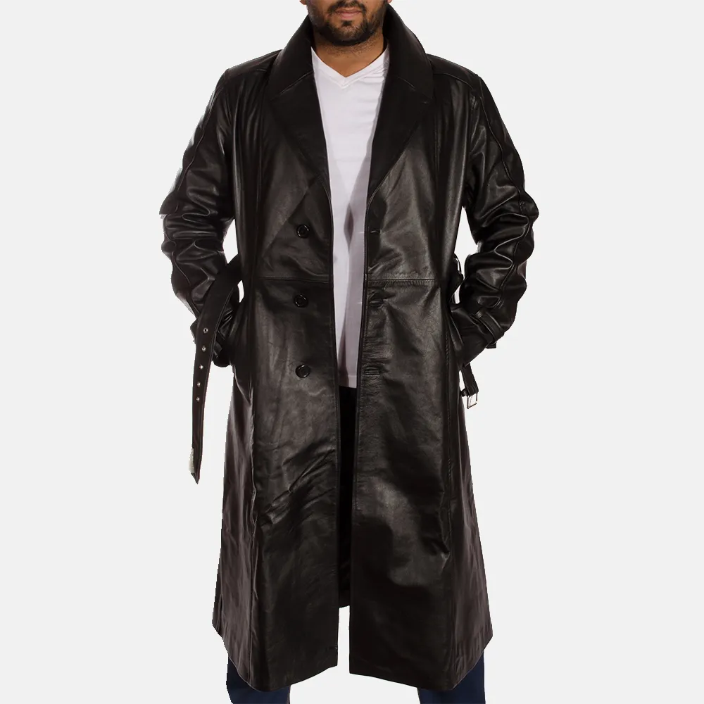 Horizon Leathers Black Leather Trench Coat - Hooligan