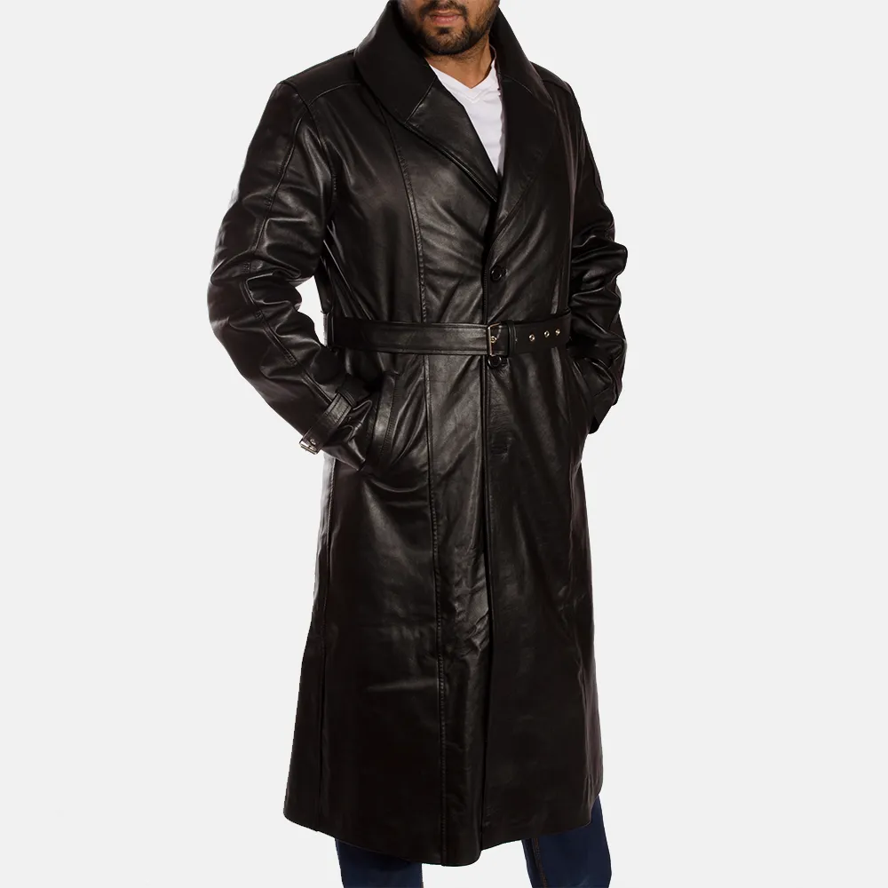 Horizon Leathers Black Leather Trench Coat - Hooligan