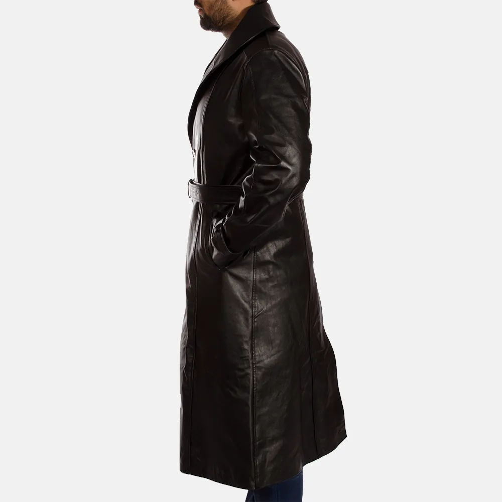 Horizon Leathers Black Leather Trench Coat - Hooligan