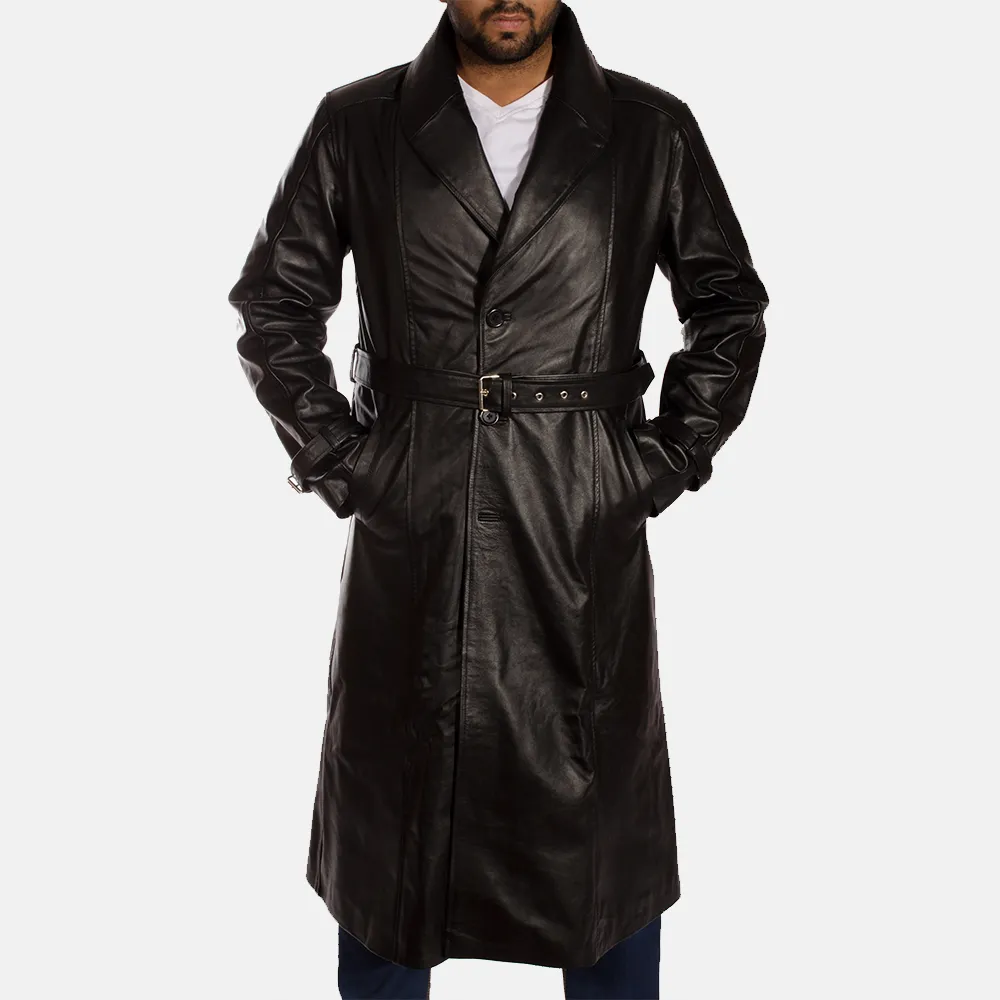 Horizon Leathers Black Leather Trench Coat - Hooligan