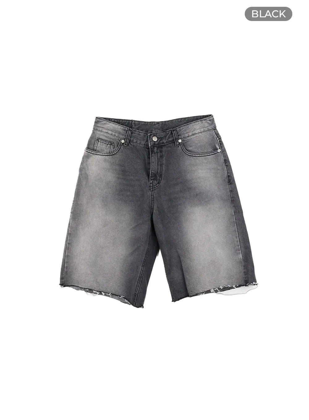 IA401 Men's Distressed Hem Denim Shorts