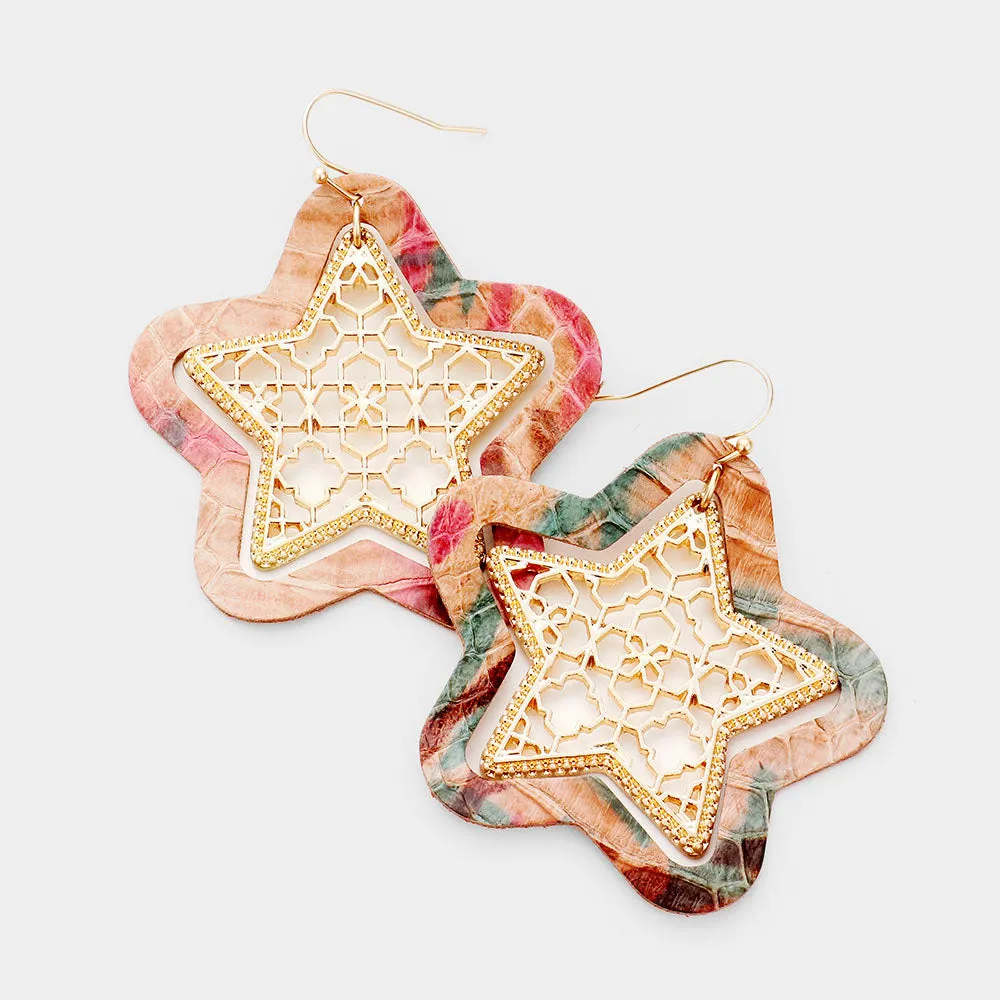 iLLASPARKZ Faux Leather Moroccan Filigree Star Dangle Earrings