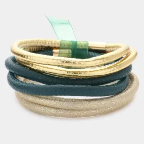 iLLASPARKZ 6PCS - Faux Leather Tube Bangle Bracelets