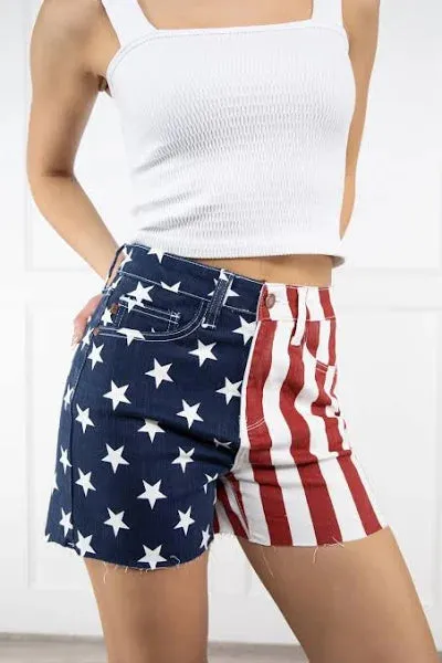 Americana Flag Fray Hem Judy Blue HW Shorts