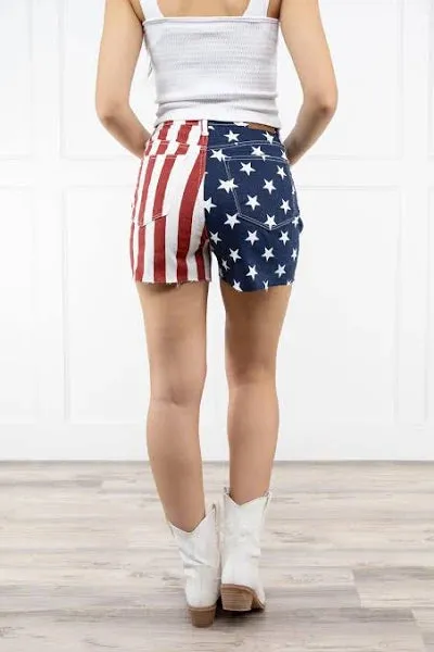 Americana Flag Fray Hem Judy Blue HW Shorts