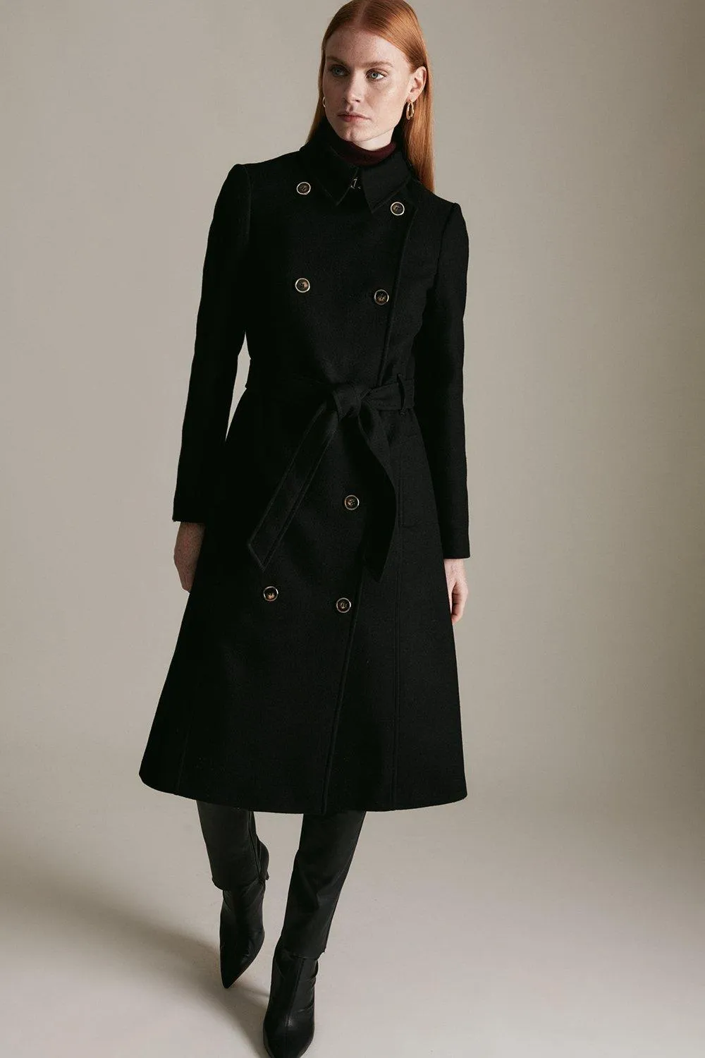 Karen Millen Italian Wool Belted Trench Coat