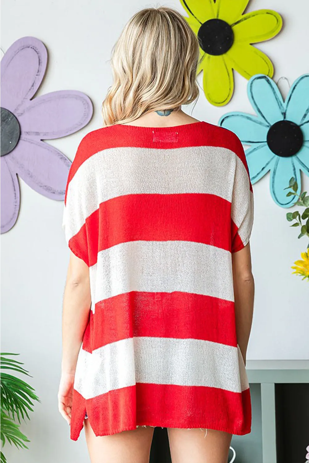 USA Flag Knit Top with Drop Shoulders