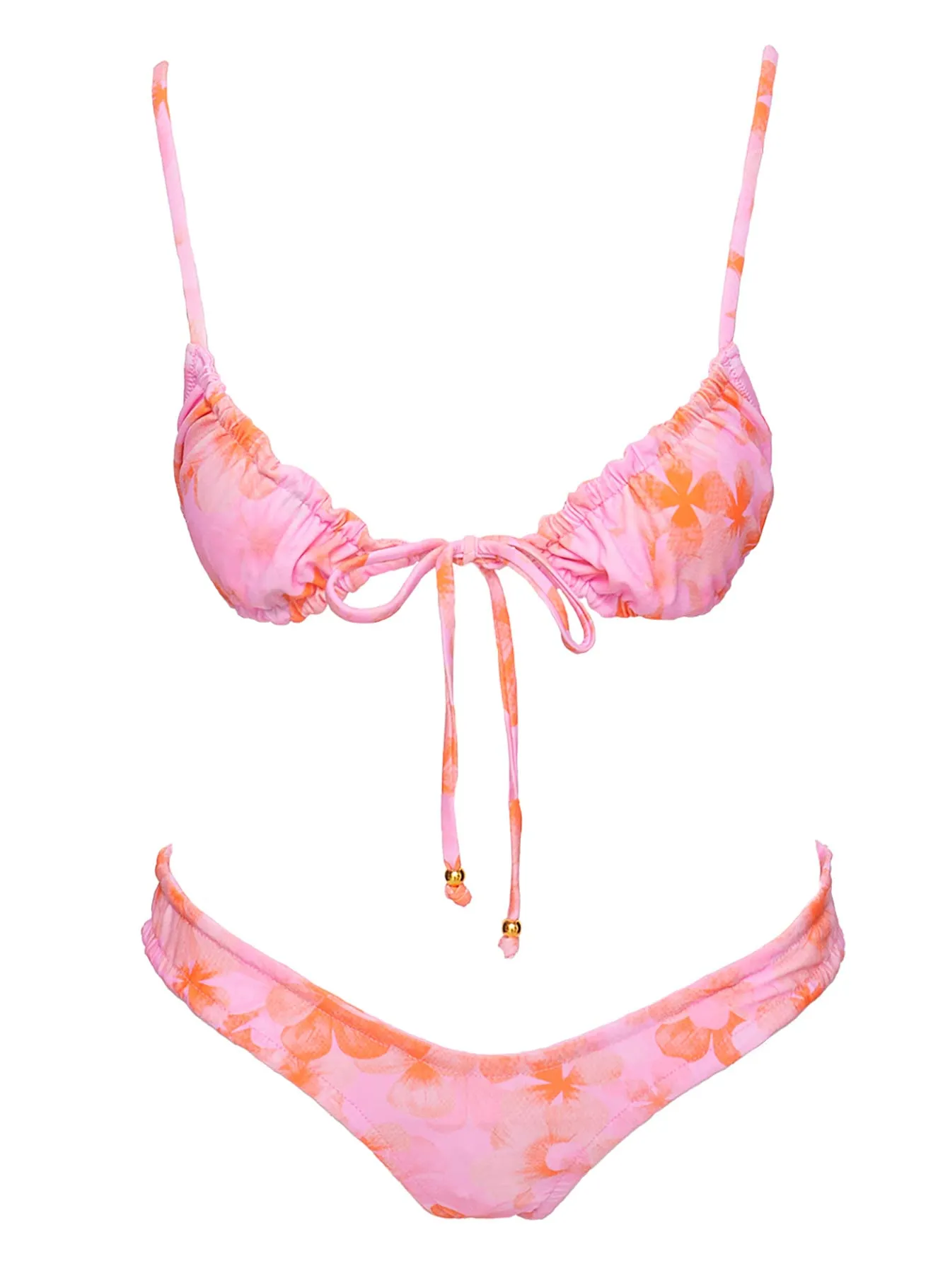 Ruched Pink Floral Bikini Top Lelani