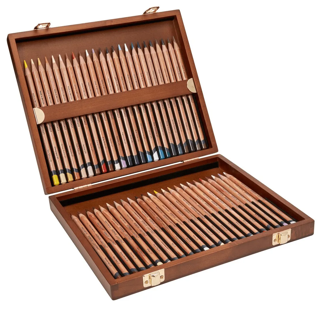 High-Quality Wooden Box Set with 48 Derwent Lightfast Colored Pencils