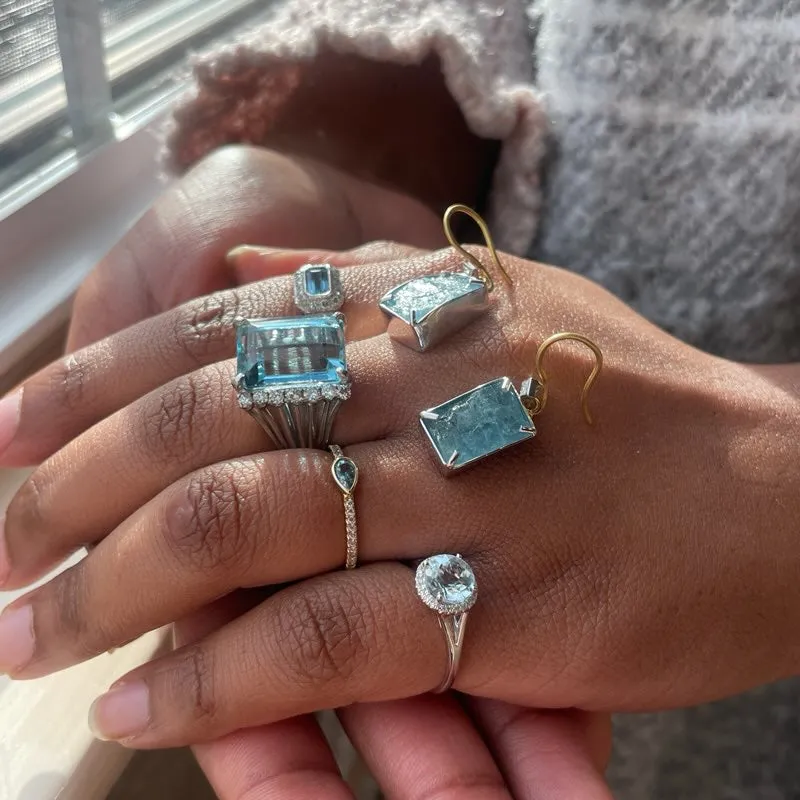 The Lizzo Pear Shaped Bezel Set Aquamarine Ring