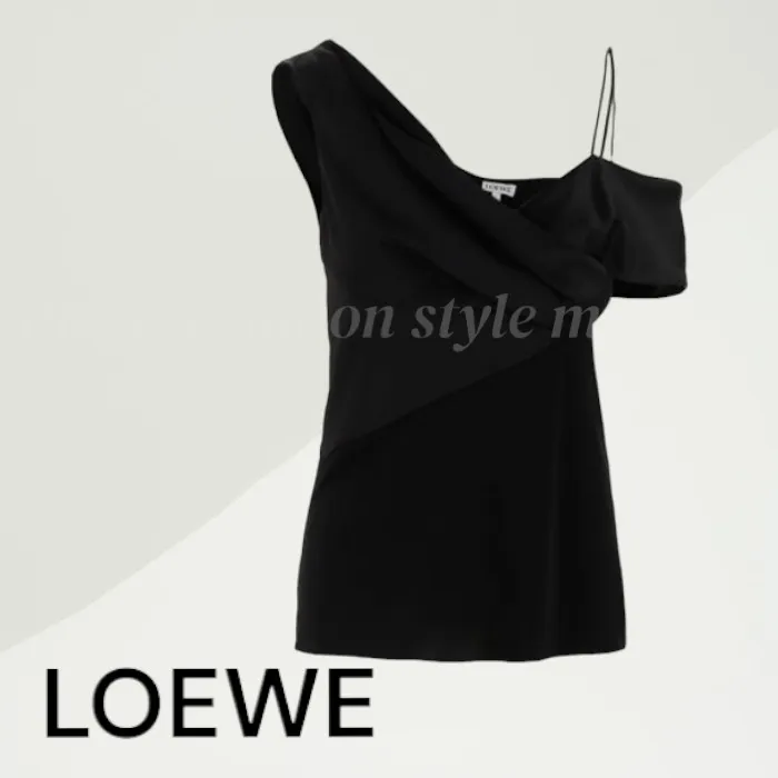 LOEWE Draped satin and crepe jersey top