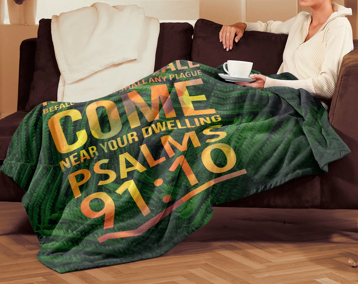 Premium Mink Sherpa Blanket with Bible Verse Psalm 91:10 Design 2