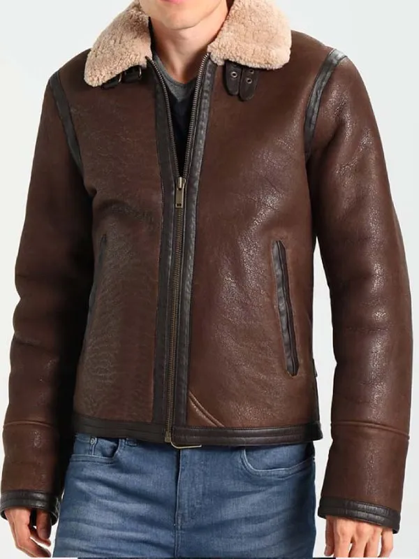 Mens Dark Brown Aviator Leather Jacket