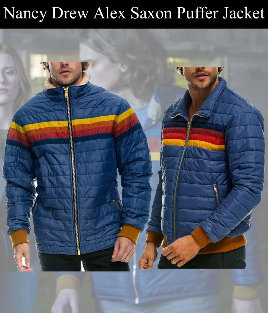 Blue Puffer Jacket worn by Alex Saxon in Nancy Drew