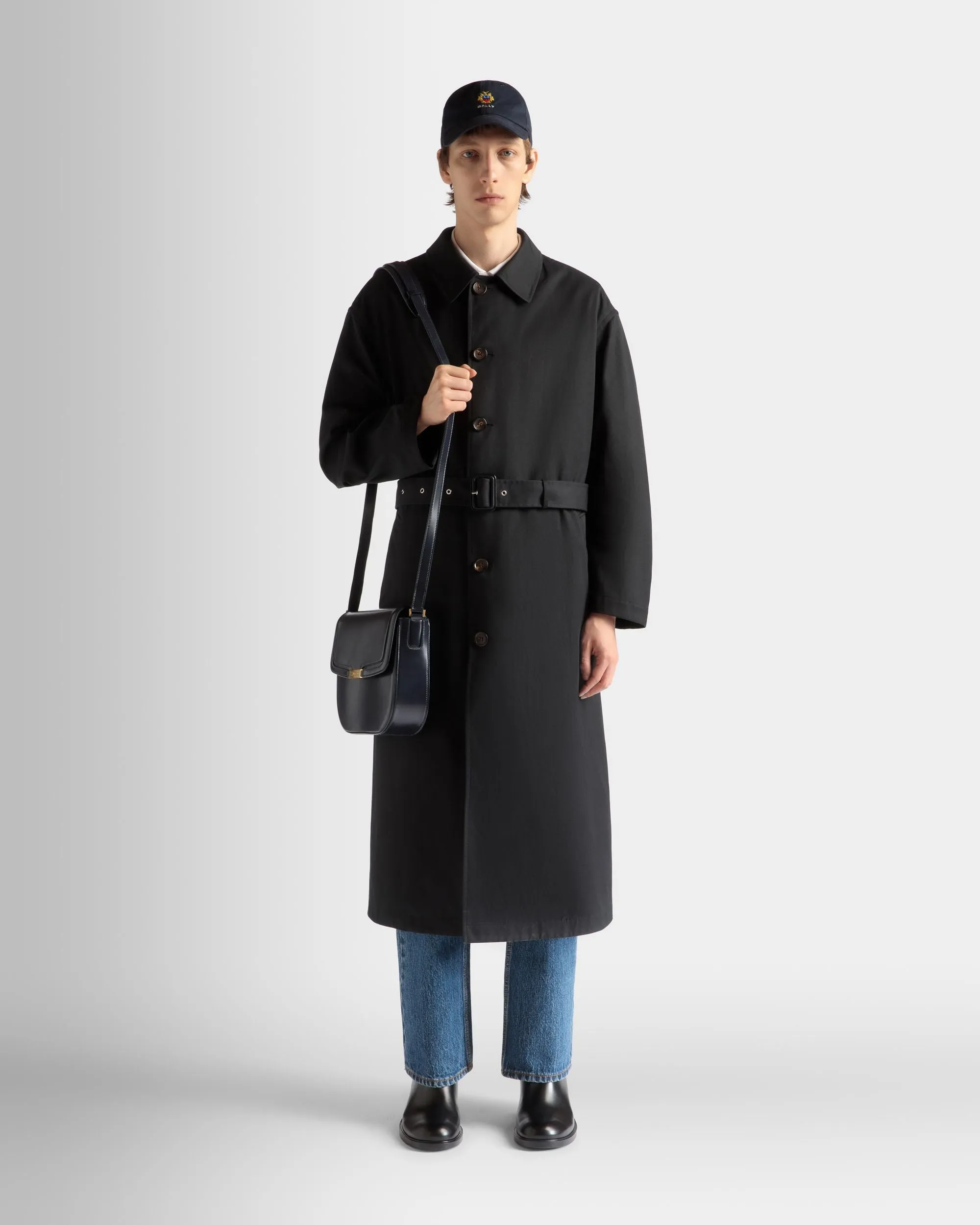 Navy Blue Mix Cotton Trench Coat