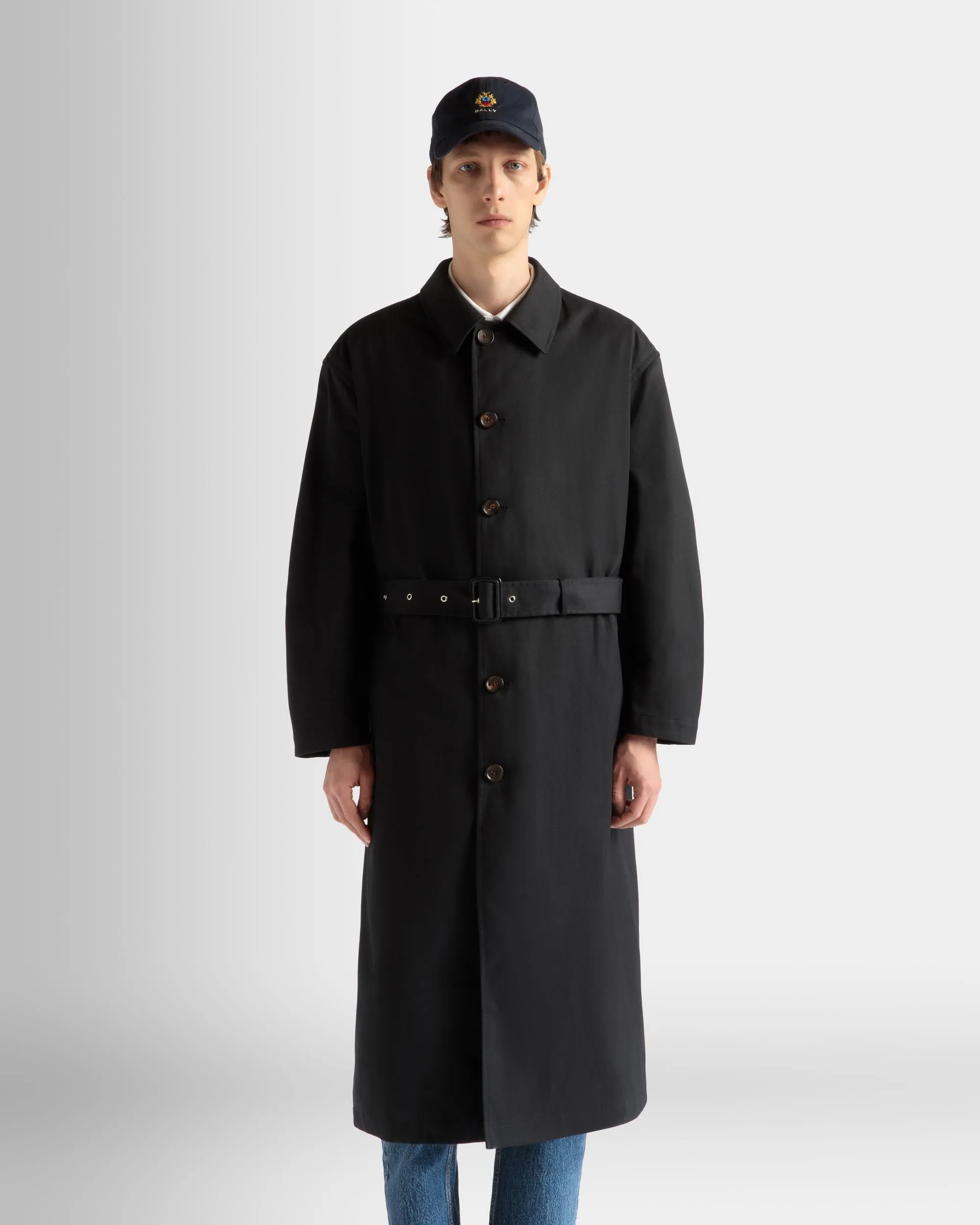 Navy Blue Mix Cotton Trench Coat