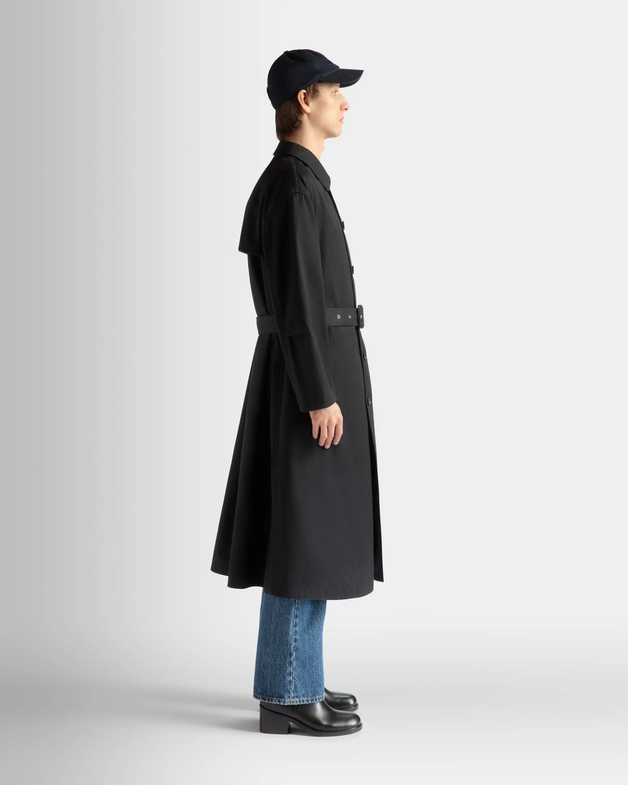 Navy Blue Mix Cotton Trench Coat