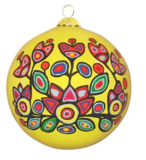 Floral Yellow Glass Ornament by Norval Morrisseau