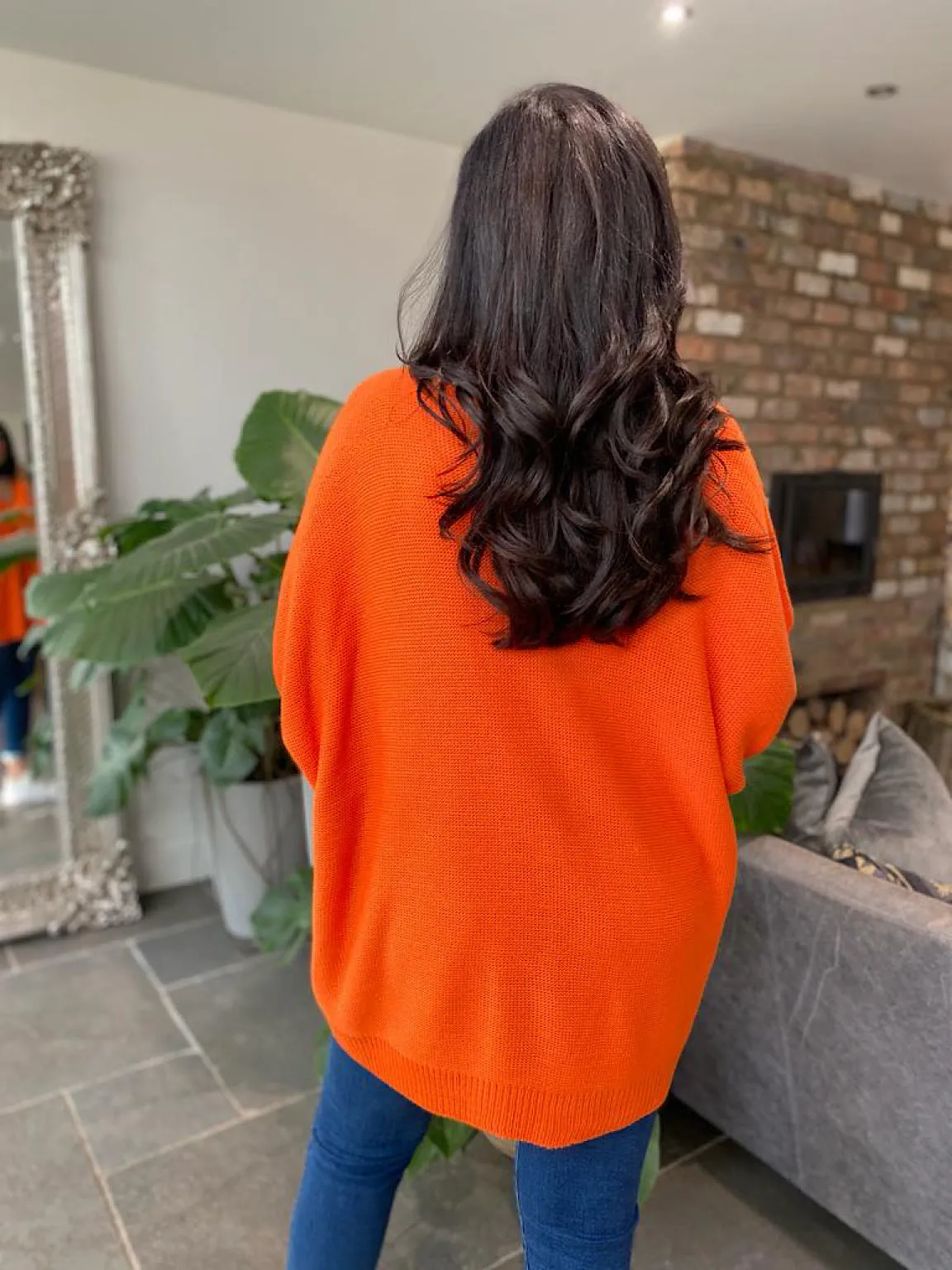 Orange Knit Carmen with Zig Zag Detail