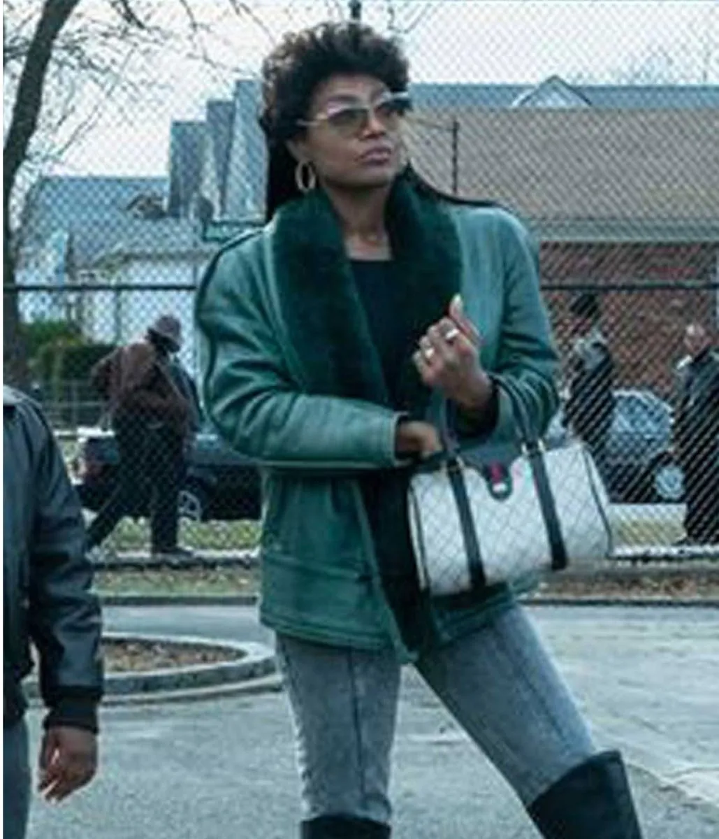 Patina Miller Power Book III Green Leather Shearling Jacket