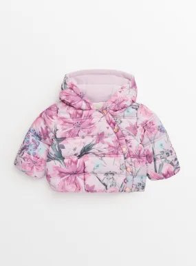 Pink Digital Floral Print Fleece Lined Puffer Coat 6-9 months