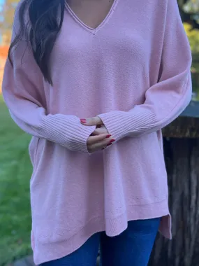 Pink V Neck Knit Top