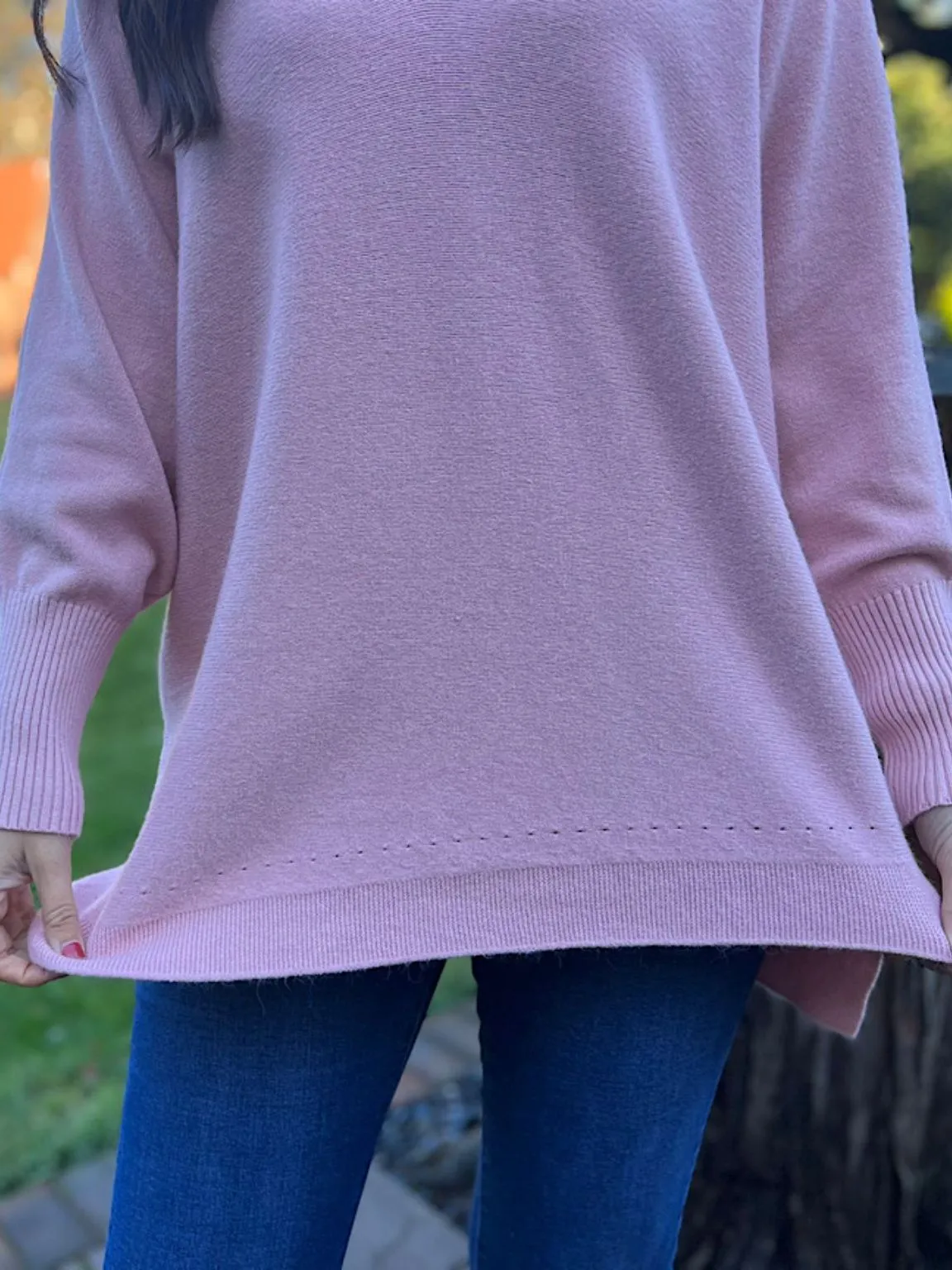 Pink V Neck Knit Top