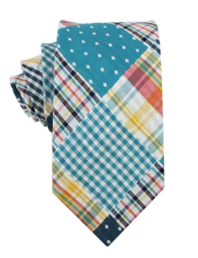 Blue Gingham Cotton Polka Dot Necktie